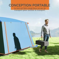 Outsunny Tente de camping familiale 5 personnes, tente tunnel imperméable, portes + fenêtres, 4,3 x 3 x 1,95 m, bleu(m-7)