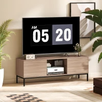HOMCOM Meuble TV meuble télé pour téléviseur jusqu'à 60 pouces avec 2 portes et étagère en verre réglable 140x40x49,5cm gris(m-8)