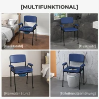 HOMCOM Scaun Confortabil 5 în 1 pentru Vârstnici și Persoane cu Dizabilități pentru WC și Duș, Înălțime Reglabilă și Găleată Detașabilă, Albastru(m-4)