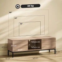 HOMCOM Meuble TV meuble télé pour téléviseur jusqu'à 60 pouces avec 2 portes et étagère en verre réglable 140x40x49,5cm gris(m-3)
