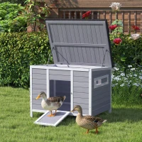 PawHut Entenstall wetterfest Entenhaus aus Holz mit herausnehmbar Boden Schiebefenster aufklappbar Asphaltdach 93x70x72cm Grau(m-2)