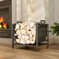 Outsunny Porte-bûches, range-bûches, avec transporteur amovible, intérieure, 49l x 34P x 44H cm, métal, noir(m-2)