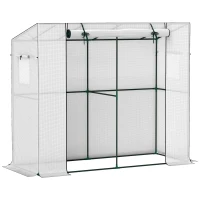 Outsunny Mini-Gewächshaus, Anlehn-Gewächshaus mit Rolltür und Netzfenstern, UV-beständig, für Blumen, Setzlinge, Pflanzen, Weiß(m-1)