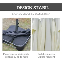 Outsunny Umbrelă Dublă cu 12 Spițe, Bază în Cruce și Manivelă, din Oțel și Poliester, 455x265x238 cm, Bej(m-7)