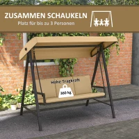 Outsunny Hollywoodschaukel Gartenschaukel Schaukelbank, verstellbares Sonnendach, 200 cm x 125 cm x 175 cm, Beige + Braun(m-7)