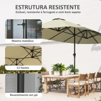 Outsunny Chapéu de Sol Duplo 4x2,2 m Chapéu de Sol para Jardim com Manivela Manual Impermeável e Proteção UV30+ Creme(m-6)