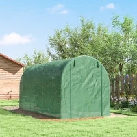 Outsunny Rundbogen-Gewächshaus, 6 Netzfenster, transparente Folie, Metallrahmen, 3,95 x 1,95 x 1,90m, Grün(m-9)