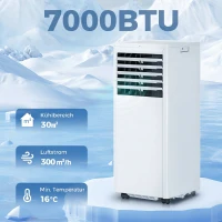 HOMCOM Tragbares Klimagerät 7000 BTU, 4-in-1 Klimaanlage mit Kühlung, Entfeuchter, Ventilator, Schlafmodus(m-4)