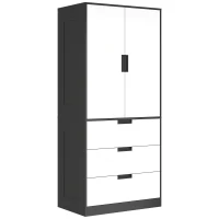 HOMCOM 2 Door Wardrobe, Modern Wardrobe with 3 Drawers and Hanging Rod for Bedroom, Black(m-1)