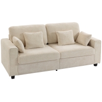 HOMCOM Beżowa sofa 3-osobowa z welurową tapicerką Raindrop, głębokim siedziskiem, poduszkami z pierzem, szerokimi podłokietnikami i 4 poduszkami