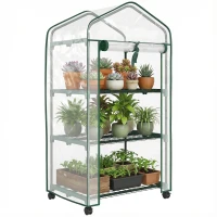 Outsunny Mini serre de jardin avec 3 étagères, bâche PVC haute densité, porte enroulable 4 roulettes 69 x 49 x 130 cm transparent(m-11)