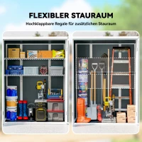 Outsunny Gerätehaus 0,8m², Geräteschuppen mit klappbar Regale, 134 x 68,5 x 170 cm Kunststoff  mit Abschließbar Doppeltür Boden(m-4)
