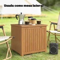 Outsunny Baú de Exterior em Madeira 130L Arca de Armazenamento com Forro Tampa Articulada e Correia 63x51x58,5 cm Castanho(m-8)
