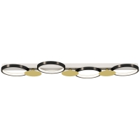 HOMCOM Plafonnier LED 38W, luminaire plafonnier 4 lumières à montage affleurant, télécommande, 100 x 31 x 7 cm, doré et noir