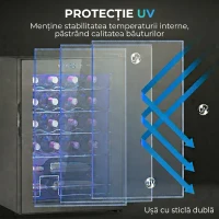 HOMCOM Cantină Frigorifică pentru 20 de Sticle, Capacitate 53L, Ușă Anti-UV și Rafturi Reglabile, Negru(m-8)