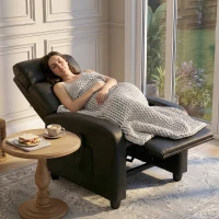 HOMCOM Fauteuil de Relaxation et Massage électrique avec Inclinaison Manuelle Dossier Repose-Pied réglable revêtement synthétique Noir(m-9)