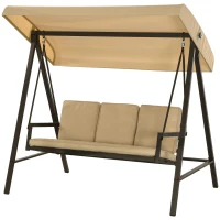 Outsunny Hollywoodschaukel Gartenschaukel Schaukelbank, verstellbares Sonnendach, 200 cm x 125 cm x 175 cm, Beige + Braun(m-10)