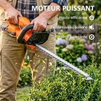 Outsunny Taille-Haies Électrique 100 W, Lame 51 cm, Batterie 2,0 Ah et Chargeur, Orange(m-4)