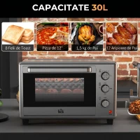 HOMCOM Cuptor Electric de 30L cu 3 Funcții de Gătire, Temperatura Reglabilă și Timer, 1600W, Argintiu(m-8)