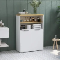 kleankin Meuble de rangement pour salle de bain avec 2 portes et 2 compartiments ouverts dim.  60L x 30P x 102H cm, blanc(m-9)