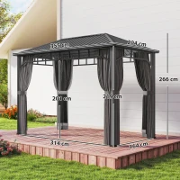 Outsunny 2 x 3.5 m Hardtop Gazebo with Galvanised Steel Roof, Waterproof Permanent Pavilion Garden Gazebo with Netting and Curtains for Patio, Deck, Dark Grey(m-3)