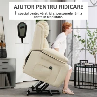 HOMCOM Fotoliu cu Funcție de Ridicare Reclinabil la 160° cu Suport pentru Picioare și Telecomandă, din Piele PU și Oțel, 76x90x105 cm, Crem(m-10)