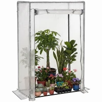 Outsunny Serre de jardin, serre de balcon, bâche renforcée PE, châssis en acier, porte zippée enroulable, 100 x 50 x 150 cm blanc(m-10)