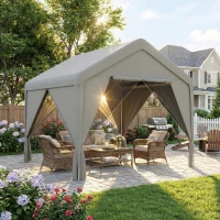 Outsunny Tonnelle de jardin pavillon de jardin hydrofuge structure robuste en acier galvanisé avec toit double pente 3x3m gris(m-10)