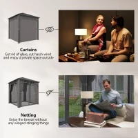 Outsunny 2.5 x 2.5 m Hardtop Gazebo with Galvanised Steel Roof, Waterproof Permanent Pavilion Garden Gazebo with Netting and Curtains for Patio, Deck, Dark Grey(m-7)