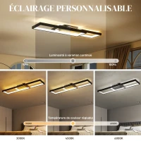 HOMCOM Plafonnier LED rectangle 43W, luminaire plafonnier 3000-6000K, 4600LM, télécommande, 70 x 30 cm, noir(m-4)
