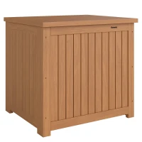 Outsunny Baú de Exterior em Madeira 130L Arca de Armazenamento com Forro Tampa Articulada e Correia 63x51x58,5 cm Castanho(m-1)