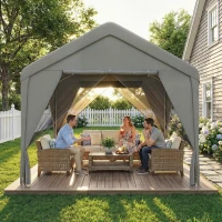 Outsunny Tonnelle de jardin pavillon de jardin hydrofuge structure robuste en acier galvanisé avec toit double pente 3x3m gris(m-8)