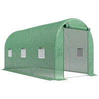 Outsunny Rundbogen-Gewächshaus, 6 Netzfenster, transparente Folie, Metallrahmen, 3,95 x 1,95 x 1,90m, Grün