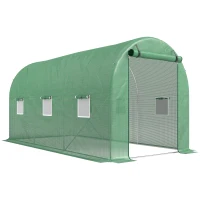 Outsunny Rundbogen-Gewächshaus, 6 Netzfenster, transparente Folie, Metallrahmen, 3,95 x 1,95 x 1,90m, Grün(m-1)