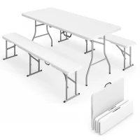 Outsunny Ensemble table pliante et bancs de pique-nique 180 cm avec poignées de transport, blanc(m-11)