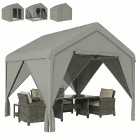 Outsunny Tonnelle de jardin pavillon de jardin hydrofuge structure robuste en acier galvanisé avec toit double pente 3x3m gris(m-1)