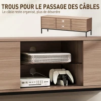 HOMCOM Meuble TV meuble télé pour téléviseur jusqu'à 60 pouces avec 2 portes et étagère en verre réglable 140x40x49,5cm gris(m-6)