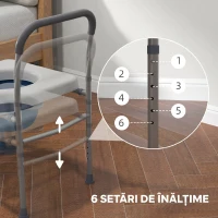 HOMCOM Scaun comod WC pentru vârstnici și persoane cu dizabilități 4 în 1 reglabil pe înălțime, cu brațe capitonate, gri(m-5)
