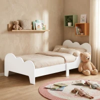 AIYAPLAY Lit enfant lit au sol enfant 70x140 cm avec barrière de sécurité, sommier à lattes inclus et décorations de nuage, blanc(m-10)