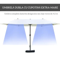 Outsunny Umbrelă Dublă cu 12 Spițe, Bază în Cruce și Manivelă, din Oțel și Poliester, 455x265x238 cm, Bej(m-4)