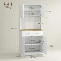 HOMCOM Buffet haut cuisine, armoire de cuisine, 4 portes, tiroir, plan de travail et étagères réglables, 80x40x180cm, blanc(m-3)