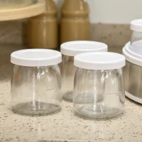 HOMCOM Aparat pentru iaurt 20W de 1.5L cu 7 borcane și afișaj cu butoane, din oțel inoxidabil și plastic, 24x24x13 cm, alb(m-9)