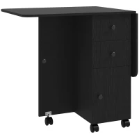 HOMCOM Multi-Storage Six-Person Drop Leaf Dining Table -  Distressed Black(m-1)