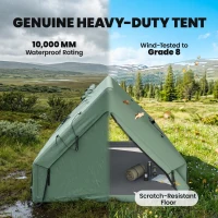 Outsunny Inflatable Camping Tent, 4 Season Hot Tent 10000mm Waterproof with Chimney Opening, Sky Light and Air Pump, Green(m-5)