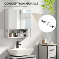 HOMCOM Armoire murale salle de bain avec miroir, meuble salle de bain, 2 portes miroir, étagère ouverte 60 x 16 x 60 cm blanc(m-8)