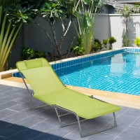 Outsunny Bain de soleil transat chaise longue inclinable pliable avec oreiller dossier réglable sur 5 niveaux vert(m-10)