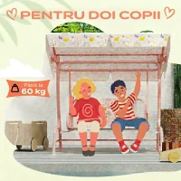 AIYAPLAY Leagăn de exterior pentru copii cu 2 locuri, acoperiș reglabil și centuri de siguranță, 112x75x120 cm, roz(m-7)