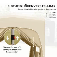 Outsunny 3 x 3 m Pavillon, Pop-up Gartenzelt mit Seitenwänden und Tragetasche, UPF50+, höhenverstellbar, Sand(m-5)