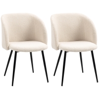 HOMCOM 2er-Set Esszimmerstühle, Polsterstühle mit Stoffbezug, Küchenstühle mit Stahlbeinen, gewölbte Rückenlehne, Cremeweiß