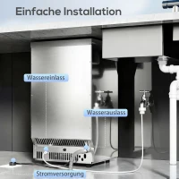 HOMCOM Gewerblicher Eiswürfelbereiter 45 kg/24 Std., Edelstahl, mit 13 kg Speicher, Selbstreinigung, Silber(m-7)